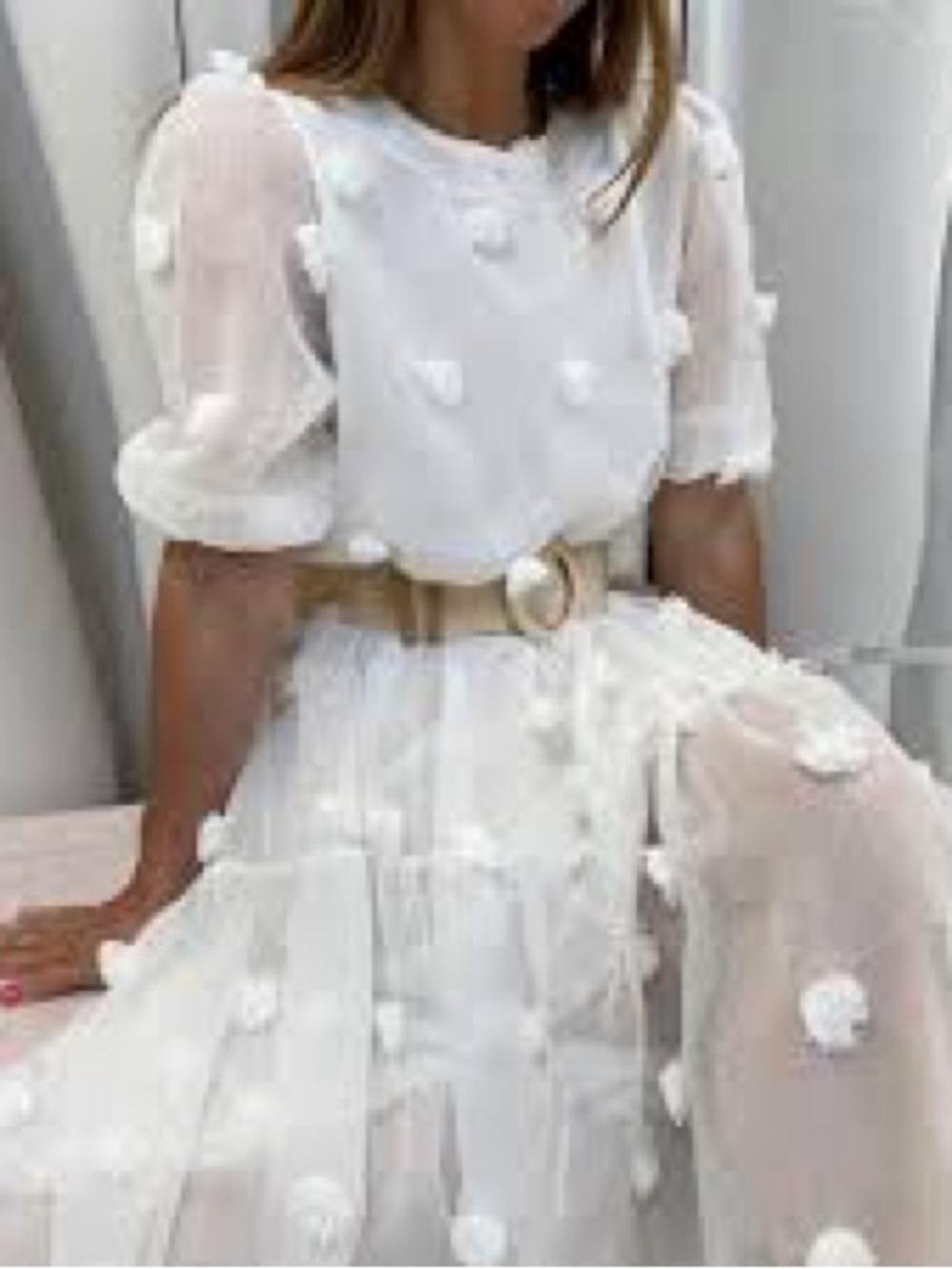 NWT Vita Grace White 3D Floral Appliqué Tiered Midi Dress One Size